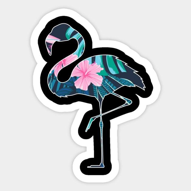 Flamingo with Tropical leaves Pattern, Love Flamingos Sticker by logiamerch